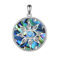 wholesale 925 Sterling Silver Abalone Shell Evil Eye Sun Moon Star Pendant Necklace for Women s-Evil Eye Without Chain
