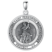 wholesale 925 Sterling Silver Saint Peregrine Protection Medal Pendant Necklace for Men & Women-Saint Peregrine Necklace Without Chain