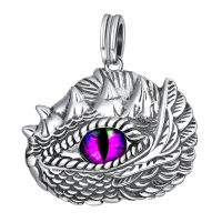 wholesale 925 Sterling Silver Dragon Eye Pendant with Purple Blue Green Stone Necklace Jewelry for Men Women Gift 48cm Chain Length -Purple Without Chain