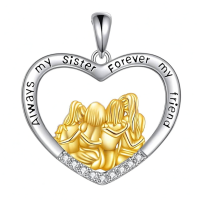 wholesale 925 Sterling Silver Necklace Wholesale Sister Friendship Heart Pendant With Gold Tone Women-4 Sisters-Yellow Gold-4 Sisters-Yellow Gold Without Chain