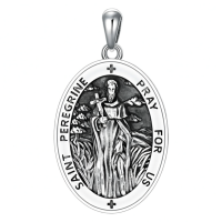 wholesale 925 Sterling Silver Oxidized Saint Peregrine Pray For Us Oval Pendant Necklace-St Peregrine Necklace Without Chain