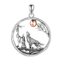 wholesale 925 Sterling Silver Howling Wolf Moon Pendant Necklace Rose Gold Accent For Women-Style 2 Without Chain