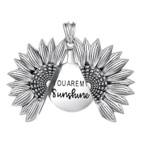 wholesale 925 Sterling Silver Sunflower Locket Necklace with YOU ARE MY SUNSHINE Engraving Pendant-A- Silver Without Chain
