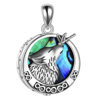 wholesale 925 Sterling Silver & Abalone Shell Wolf Dragonfly Urn Necklace for Ashes, Cremation Jewelry Memorial Keepsake Gift-Abalone Wolf Without Chain