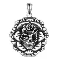 wholesale 925 Sterling Silver Skull Rose Pendant Necklaces Wholesale for Men Women Gothic-Skull Without Chain