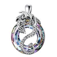 wholesale 925 Sterling Silver Dragon Rings Wholesale Crystal Pendant Necklace-Purple Without Chain