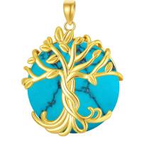 wholesale 925 Sterling Silver Tree Of Life Pendant Necklace Wholesale With Green Gemstone-1A-Tree of Life-Gold-Turquoise-1A-Tree of Life-Gold-Turquoise Without Chain