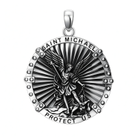 wholesale 925 Sterling Silver Saint Michael Protect Us Medal Pendant Necklace For Men Women-A06-St Michael Without Chain