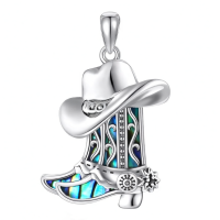 wholesale 925 Sterling Silver Western Cowboy Boot & Hat with Abalone Shell Inlay Pendant Necklace for Women and Men-boot Without Chain