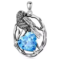wholesale 925 Sterling Silver Birthstone Raven Necklace for Women-March Without Chain