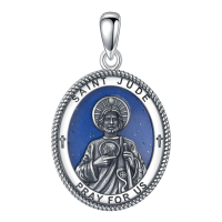 wholesale 925 Sterling Silver Saint Jude Medal Prayer Pendant Necklace for Men & Women-St Jude Without Chain