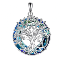 wholesale 925 Sterling Silver Tree Of Life Pendant With Blue Abalone Shell Design-50th Without Chain