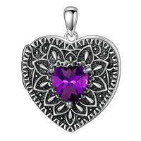 wholesale 925 Sterling Silver Birthstone Gemstone Heart Photo Locket Necklace Holds 2 Pictures Jewelry Gift-05 May-06 June-12 December-11 November-02 February-10 October-09 September-04 April-07 July-08 August-01 January-03 March Without Chain