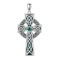 wholesale 925 Sterling Silver Celtic Cross Necklace Wholesale With Green Inlay And Chain-Celtic Cross Without Chain
