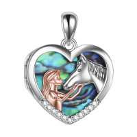 wholesale 925 Sterling Silver Abalone Shell Heart Key Pendant Necklaces for Women Gifts-B- Horse Locket Necklace Without Chain