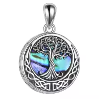 wholesale 925 Sterling Silver Round Abalone Shell and Opal Tree of Life Cremation Jewelry Keepsake Pendant Necklace with Chain-Abalone shell tree Without Chain