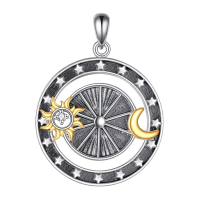 wholesale 925 Sterling Silver Sun & Moon Starburst Pendant Necklace - Vintage Celestial s for Women/Men-Sun Necklace Without Chain