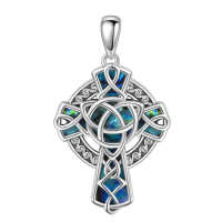 wholesale 925 Sterling Silver Celtic Knot Cross with Blue Abalone Shell Inlay Pendant Necklace for Women Men  48cm Chain Length-Celtic Cross Without Chain