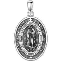 wholesale 925 Sterling Silver Saint Virgin Mary Pendant Necklace with Chain for Women Men Catholic  45cm Length-Silver Without Chain