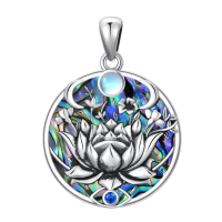 wholesale 925 Sterling Silver Abalone Shell Lotus Evil Eye Pendant Necklaces Spiritual Protection s for Women Girls-Evil Eye Abalone Shell Necklace Without Chain