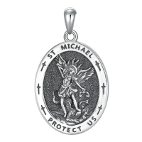 wholesale 925 Sterling Silver St Michael Archangel Protect Us Medal Necklace for Men & Women-A01-St Michael Without Chain