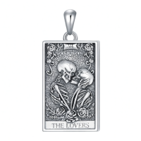 wholesale 925 Sterling Silver 925 - The Lovers Tarot Card Skulls Pendant Necklace with Roses and Flowers Design-The Lovers Tarot Card Without Chain