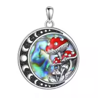 wholesale 925 Sterling Silver Mushroom Pendant with Abalone Shell and Red Polka Dot Stone Necklaces for Women-Silver Without Chain
