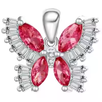 wholesale 925 Sterling Silver Birthstone Butterfly Necklace for Women-07-Jul-Ruby Red Without Chain