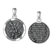 wholesale 925 Sterling Silver Patron Saint Medal Amulet Necklace for Men 2 5mm 22 +2 Chain-A10-Saint Michael (Round) Without Chain