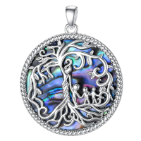wholesale 925 Sterling Silver Family Tree Pendant Necklace Wholesale With Blue Enamel Detailing-Abalone Shell-3 Children Without Chain