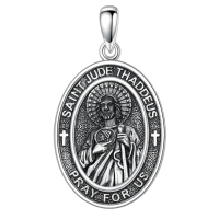 wholesale 925 Sterling Silver Saint Jude Thaddeus Pendant Necklace-A06-Saint Jude-Silver(Oval) Without Chain