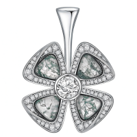wholesale 925 Sterling Silver Green Moss Agate & White Cubic Zirconia Four-Leaf Clover Necklace-Moss Agate Without Chain