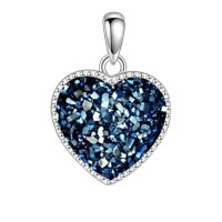 wholesale 925 Sterling Silver Heart Pendant With Mosaic Crystal Charm Necklace Wholesale For Women-Navy Blue Heart Without Chain
