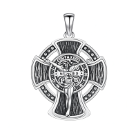 wholesale 925 Sterling Silver Archangel Medals St Pendant Necklace for Men Women-91-St Benedict Crucifix(round medal silver) Without Chain