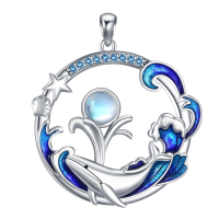 wholesale 925 Sterling Silver Blue Enamel Wave Whale Pendant Necklaces for Women Ocean Theme s 48cm Chain Length-Whale Without Chain