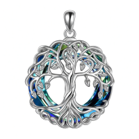 wholesale 925 Sterling Silver Tree Of Life Pendant Necklace-Blue Without Chain