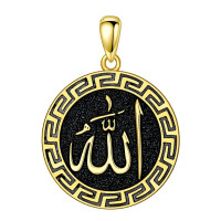 wholesale 925 Sterling Silver Allah Pendant Necklace Gold Plated Arabic Script Chain Accessory-Gold Without Chain