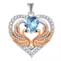wholesale 925 Sterling Silver Rose Gold Plated Swan Birthstone Necklace for Women-12 Dec - Topaz Without Chain