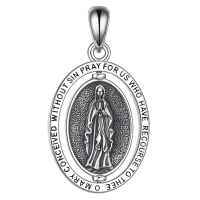 wholesale 925 Sterling Silver Miraculous Medal Pendant Necklace with Chain - Catholic Gift for Women and Men-Virgin Mary Without Chain