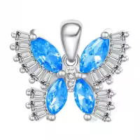 wholesale 925 Sterling Silver Birthstone Butterfly Necklace for Women-12-Dec-Topaz Blue Without Chain