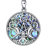 wholesale 925 Sterling Silver Abalone Shell Triple Moon Goddess Pentagram Pendant Necklace-A-Abalone Triple Moon Necklace Without Chain