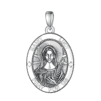 wholesale 925 Sterling Silver Patron Saint Medal Amulet Necklace for Men 2 5mm 22 +2 Chain-A37-Saint Lucy Without Chain