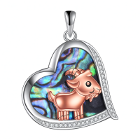 wholesale 925 Sterling Silver Rose Gold Goat Heart Pendant With Abalone Shell And Cubic Zirconia-abalone shell goat necklace Without Chain