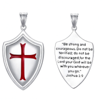 wholesale 925 Sterling Silver Shield Pendant With Cross And Scripture Quote Design-Silver Without Chain