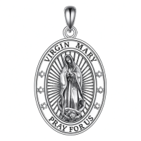 wholesale 925 Sterling Silver Virgin Mary Pray for Us Oval Medal Pendant Necklace-Virgin Mary Without Chain