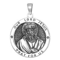 wholesale 925 Sterling Silver Our Lord Jesus Pray for Us Medal Necklace-2-Jesus Without Chain
