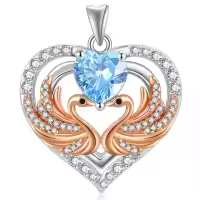 wholesale 925 Sterling Silver Rose Gold Plated Swan Birthstone Necklace for Women-03 Mar - Aquamarine Without Chain