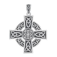 wholesale 925 Sterling Silver Celtic Cross Pendant Necklace Vintage Oxidized Trinity Knot Chain-Black-11 Without Chain