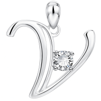 wholesale 925 Sterling Silver 26 Alphabet Pendant Necklace Jewelry-Letter V Without Chain