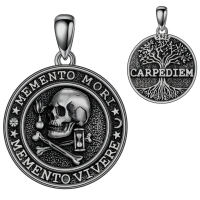 wholesale 925 Sterling Silver Skull & Hourglass Tree of Life Pendant Necklace for Men Women Gifts-1-Black Without Chain